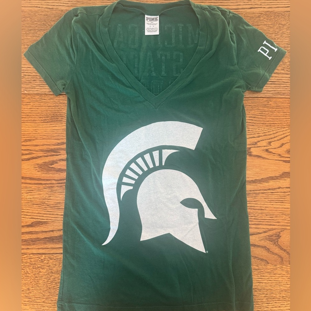 PINK Victoria's Secret Green Tee with White Logo